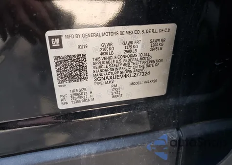 2019 Chevrolet Equinox Lt из США, поврежденный, VIN 3GNAXUEV4KL277324